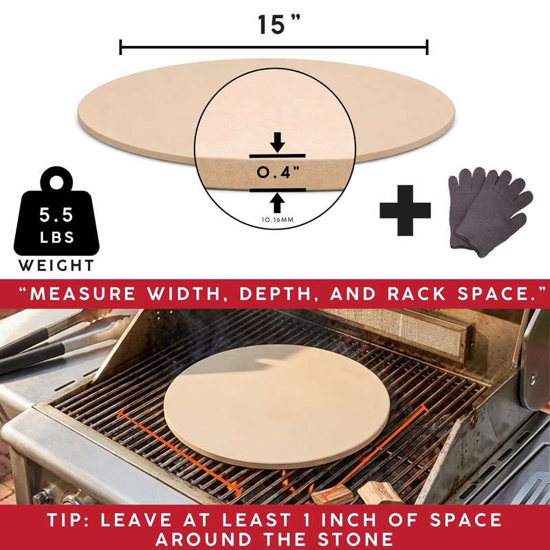Maverick Pizza Stone with Gloves for Grill Oven 15 Inch