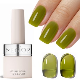 MEGIOR Jelly Green Gel Nail Polish 0.5 Fl Oz Green Transparent Colors Soak Off UV LED Lamp Light Cure Gel Polish Kit for Salon and Nail Art Starter Manicure DIY at Home