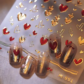 Valentine's Day Heart Nail Stickers for Nail Art Valentine's Day Nail Decals 3D Self-Adhesive Nail Design Heart Sticker Red Gold Heart Nail Art Stickers DIY Valentine’s Day Nail Supplies for Women