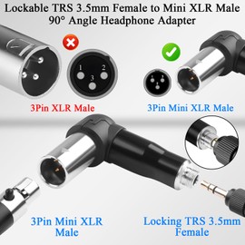 QIANRENON Verriegelung TRS 3.5mm auf Mini XLR 90° Winkel Kopfhörer Anschluss Abschließbar TRS 1/8 Buchse auf 3Pin Mini XLR Stecker Audio Adapter, Rechter Winkel Einstellbar, für Gürteltasche Mikrofon