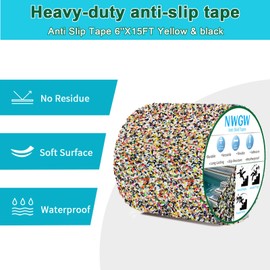 NWGW Heavy Duty Anti Slip Tape 6" x15FT - Red Grit Rubber Grip Tape for Stairs, Showers, Pool & Bathroom Safety Waterproof Non-Slip Traction Strips Indoor/Outdoor Use