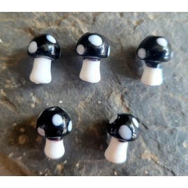 Unbranded 5 - Black Glass Mushroom Beads, Toadstool Beads, Jewelry Charms
