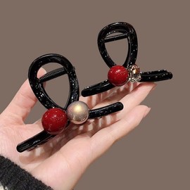 New Year's Cherry Red Ball Automatic Hair Clip for Updos & Half-Up Styles - Medium Hairpin Free Size / (Cherry) Rhinestone Clamp 20ea