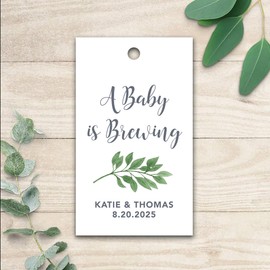 A Baby is Brewing Tags, Greenery Baby Shower Tags, Thank You Tags, Custom Gift Tags Baby Shower Gift Tags, Baby Shower Party Favor Tags, (F3:19)