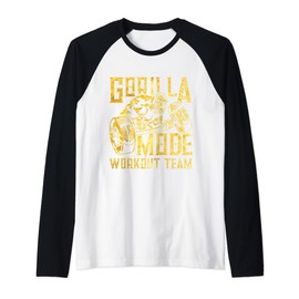 Gorilla Mode Workout Team Dumbbell Beast Gym Fitness Gold Raglan, black