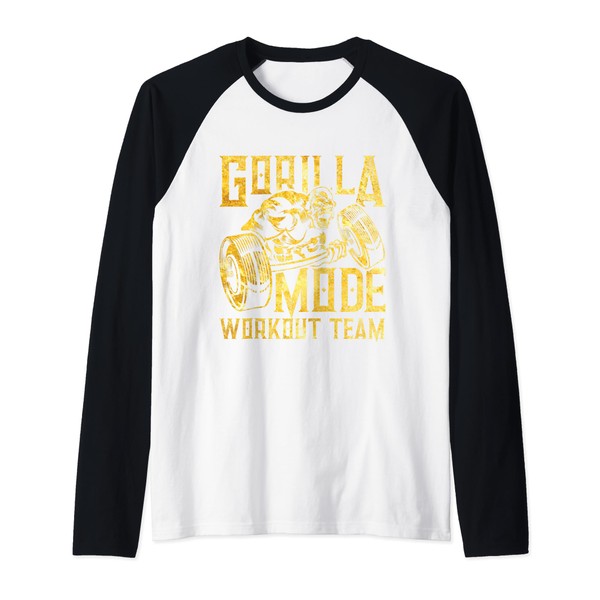 Gorilla Mode Workout Team Dumbbell Beast Gym Fitness Gold Raglan,
