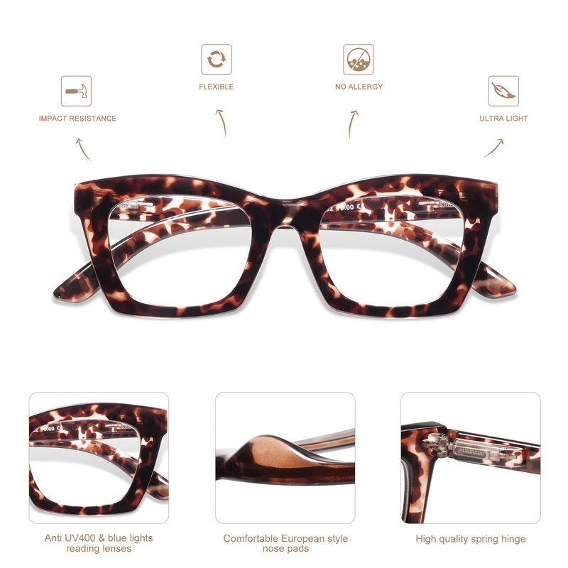 AMOMOMA 3 Pack Trendy Oversized Blue Light Stylish Readers for