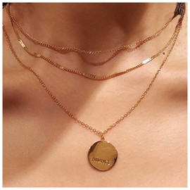 Allereyae Boho Layered Coin Necklace Gold Disc Pendant Necklace Initial Coin Choker Necklace Vintage Round Circle Necklaces Jewelry for Women and Girls