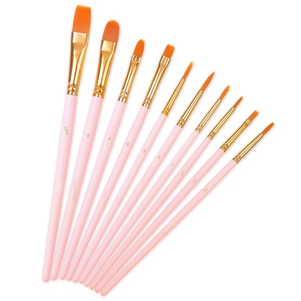 Paint Brushes Nylon,10 Pack Artist Paintbrushes with Oblique Head Painting