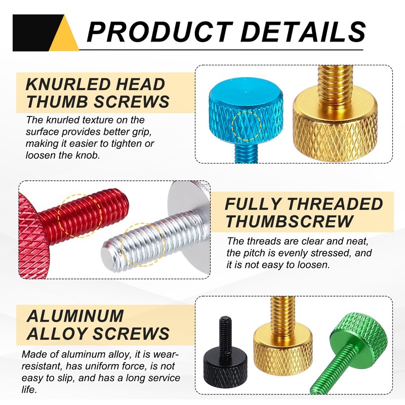 sourcing map 5 Pcs M4x12mm Flat Head Knurled Thumb Screws,