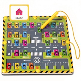 Magnetic Alphabet Maze Wooden Letter Matching Board Toy for Toddlers 3+, Montessori Parking Lot Color & ABC Spelling Game, Fine Motor Skills & Preschool Learning Travel Gift for Boys Girls