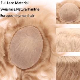 Lishy European Human Hair Toupee for Men Soft Full Swiss Lace Hair Replacement System Hairpieces 10"x8" Straight #613 Platinum Blonde Color