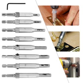 Bestgle 16 in-1 Center Drill Bit Set, 1/4" Hex Shank Self Centering Hinge Hole Drilling Tool Kit for Woodworking Window Door Hinge with 1 Hex Key & 8 Replacement Drill Bits (5/64"-1/4")