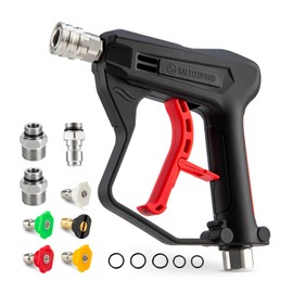 Short Pressure Washer Gun 1/4 Inch Quick Connector, Power Washer Gun with 5 Spray Nozzle Tips, 3/8'' Quick Connect Plug and M22-14/15mm Fittings, Compatible with Foam Cannon, 4350 PSI