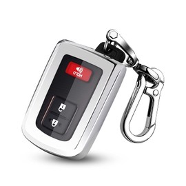 QBUC for Toyota Key Fob Cover with Keychain,TPU Key Case Protector Compatible with Toyota 2019-2021 Tacoma 4Runner Sequoia Highlander Avalon Camry Corolla RAV8 Land Cruise Smart Key,Silver
