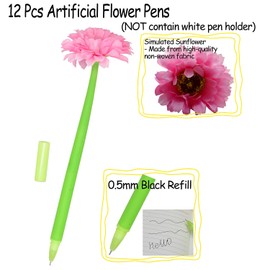 SIPLIV 12Pcs Artificial Flowers Ballpoint Pens Creative Sunflower Rollerball Pen Black 0.5mm Gel Ink Pen for School Office Supplies, Party Favor Decor - Colorful Sunflower