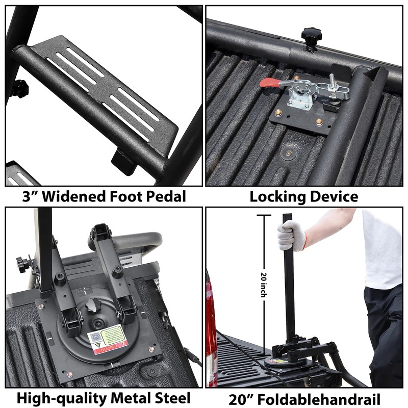 45" Foldable Pickup Truck Tailgate Ladder with Grab Handle, 360°