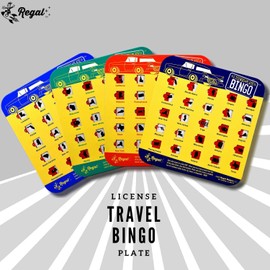 Regal Games Original License Plate Bingo Travel Set, Bingo Cards for Family Vacations, Car Rides, and Road Trips, 4 Pack