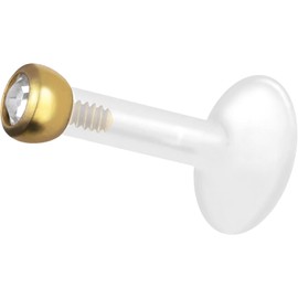 PIERCINGLINE PTFE Labret with Thread Titanium Attachment Crystal 2 mm Piercing Lip Nose Ear Gold 1.2 x 9 mm