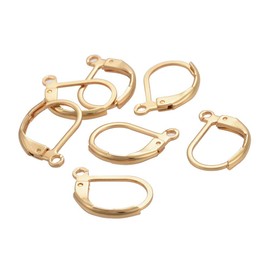 LiQunSweet 100 PCS 304 Stainless Steel Hypoallergenic Golden Plated Leverback Lever Back Hook Earrings Ear Wire French Earring Hoops Findings for Jewelry Making - 10x15mm