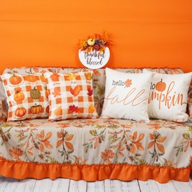 ONWAY Fall Buffalo Plaid Pumpkin Maple Leaves Pillow Covers 18x18 Inch Set of 4 Thanksgiving Decorations Autumn Farmhouse Outdoor Cushion Cases for Sofa Couch Home Decor