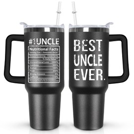 Ceovfoi 40 oz Uncle Tumbler with Handle Lid and Straw,Black Uncle Stainless Steel Cups Mug water Botter,Fathers Day Gift For Uncle From Niece, Nephew
