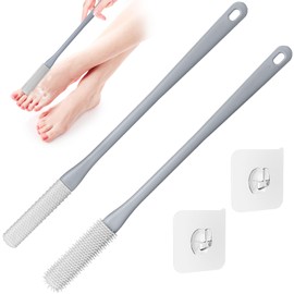 2 Pack Toe Cleaning Brush,15.7" Long Handle Silicone Foot Scrubber Bath Brush Bathroom Cleaner for Seniors Elderly Men and Women (Grey)