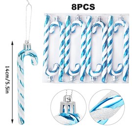 14 cm Glitter Christmas Tree Decoration Ice Blue Candy Canes Pendants Pack of 8 Christmas Tree Decorations Candy Cane Christmas Decoration Christmas Tree Decoration Christmas