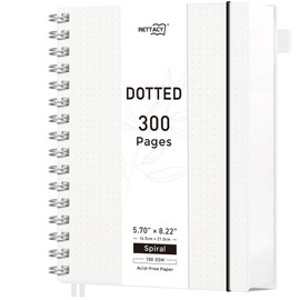 RETTACY RETTACY Notizbuch A5 Gepunktetes, Bullet Dot Journal, Spiral-Notizbücher 300 Blatt/150 Seiten zum Schreiben, 100gsm, PVC Hardcover, für Frauen Männer Arbeit Büro Schule, 14.5 x 21cm - Transparent