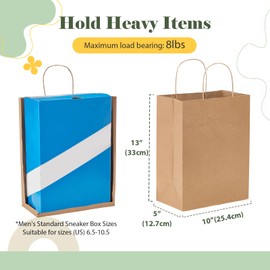 GSSUSA Brown Kraft Paper Gift Bag with Handles, 10x5x13 Bulk Shopping Grocery Paper Bags 100 Pc, Party Favor, Retail, Small Business, Packaging, Christmas, Merchandise, Boutique, Wedding, Baby Shower