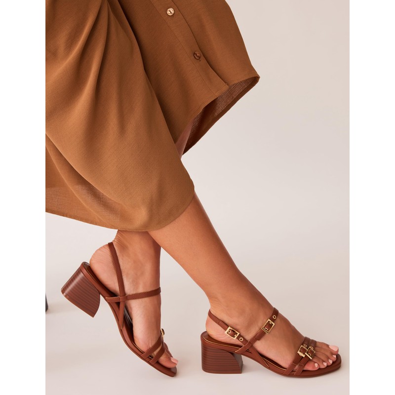 Anne Klein Women's Mackenzie Heeled Sandal, Brown, 9.5