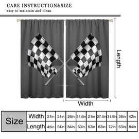 FAOTELY Racing Car Curtains Black White Checkered Flag Game Sport 3D Printed Rod Pocket Blackout Window Drapes for Bedroom Living Room Kitchen Cafe Decor （W21xL45 Inch） x2 Decor