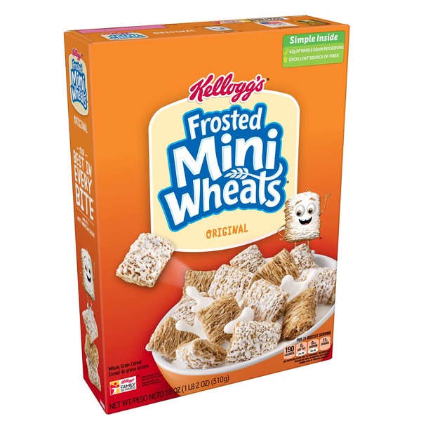 Kellogg's Frosted Mini-Wheats Breakfast Cereal, High Fiber Cereal, Kids Snacks, Original, 18oz Box (1 Box)