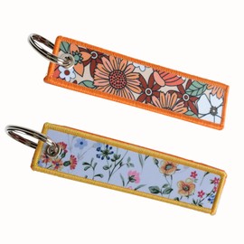 2pcs Vintage sunflower Keychain Tag and Wild flowers motorcycle keychain tag,Unique Special Both Side printing Key chains with key ring for Motorcycles, Bike,Scooters, Cars and Gifts for women girls