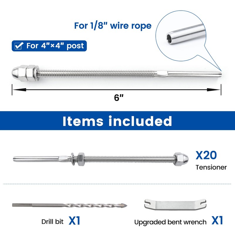 Muzata 20 Pack 1/8" Cable Railing Hardware Kit Hand Swage
