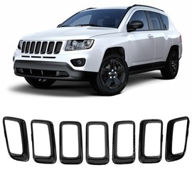 7PCS Gloss Black Grille Insert Trim Molding Compatible with Jeep Compass 2011-2017 Replaces 68109865AA CH1210111
