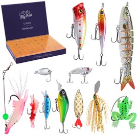AnExer Fishing Lure Kits 12 Days Fishing Lures Set for Fisher Men Adults Teens, Surprise Birthday Gifts for Father, Grandpa, Brother and Boyfriend