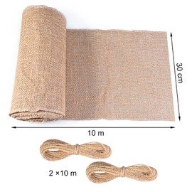Cieex Jute Table Runner, Jute Ribbon Table Runner, 30 cm x 10 m, 100% Natural Jute Runner with 20 m Jute String for Wedding, Farmhouse Party, Communion, Rustic Table Decoration