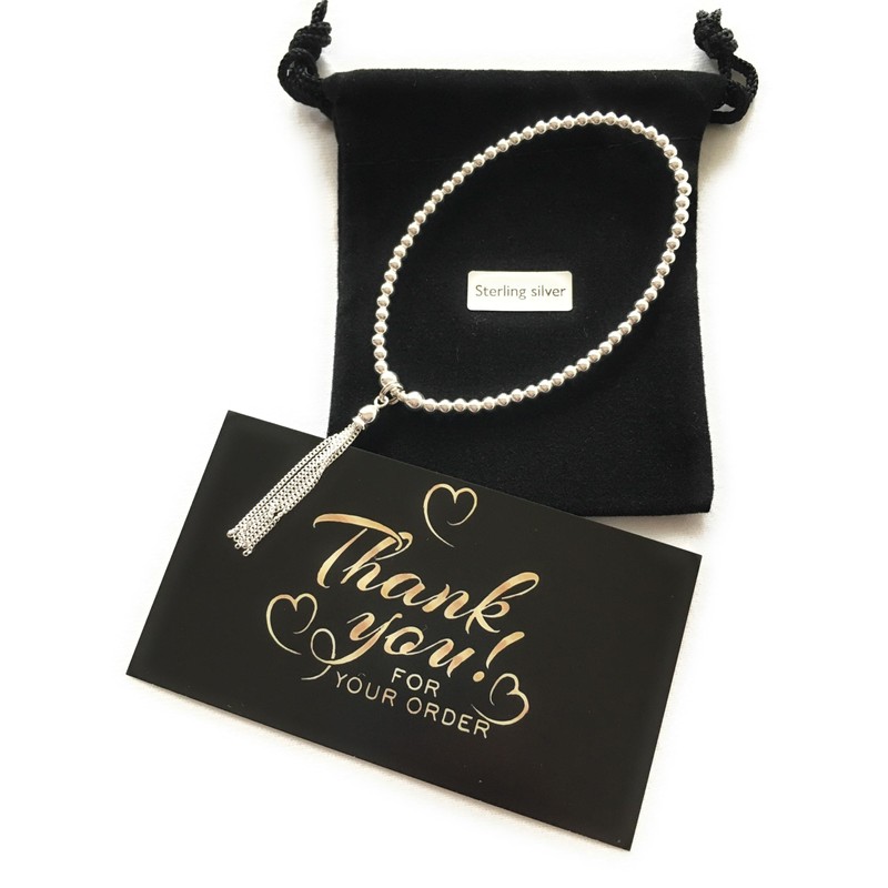 Sterling Silver 925 Beaded Stretch Tassle Charm Bracelet