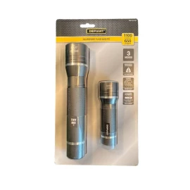 DEFIANT 1100 Lumens and 650 Lumens Alkaline Battery LED Powered Flashlight 2pk