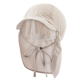 Sterntaler Peaked Cap Neck Stripes – Boys Hat Made of Seersucker Striped – UV Protection 50+ Summer Hat with Neck Protection – Sun Hat – Baby and Children's Headgear for Tying, beige, 49