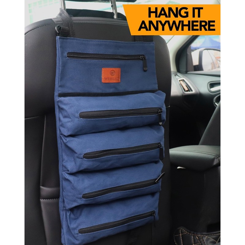 Wessleco Roll Up Tool Bag, 16OZ Canvas Wrench Roll Up