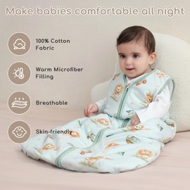 Yukkidds Baby Sleeping Bag 2.5 Tog 18-24 Months Newborn Sleeping Bag 100% Cotton Sleep Sack for Winter Warm and Comfortable Green Lion