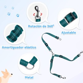 TAKMOO Correa para Perro, Correa Doble para Perros Ajustable, Correa Giratoria 360 ° sin Enredos, Reflectante Correas para 2 Perros Pequeño Medianos y Grandes, Cómodo, Amortiguador (Verde)