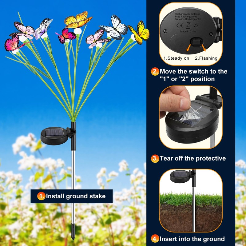 Vivideal Solar Garden Lights Outdoor, 2 Pack 16 LED Solar