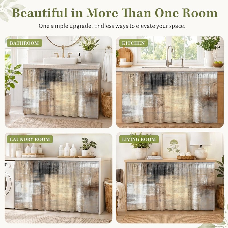 Cabinet Curtain, 28"W x 51"L, Brown Sink Skirt for Kitchen