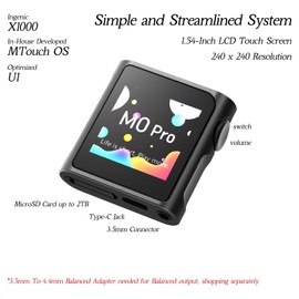 SHANLING M0 Pro Hi-Res MP3 Music Player with Bluetooth，Digital Audio Player Portable Audio Player DAP Player，1.54” HD Touch Screen up to 15 Hour Battery USB Type-C dongle 3.5mm Jacks (Blue)