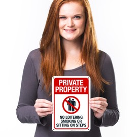 Sigo Signs - No Loitering Smoking Or Sitting On Steps with Graphic Sign, 10x7 Inches, 55 mil Thick HDPS (high Density polystyrene), Made in USA