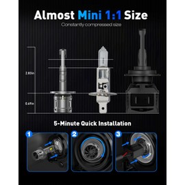 NOVSIGHT H1 LED Headlight Bulb - 27000LM Mini Size H1 Headlight Bulb, 600% 6500K Cool White Super Bright H1 Bulb Conversion Kit, Plug and Play,IP68 Waterproof,Pack of 2