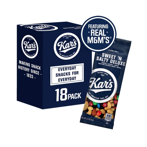 Kar’s Nuts Sweet ‘N Salty Deluxe Trail Mix, 1.5 oz Individual Snack Packs – Bulk Pack of 18, Gluten-Free Snacks